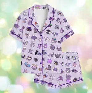 2026 Cute Anime Dragonite Monster Pajama Set Women, Kawaii Creature Sleepwear, Cartoon Character Button Down Pajamas, Soft Summer PJs #tyranitar #animepajama #cartoon
