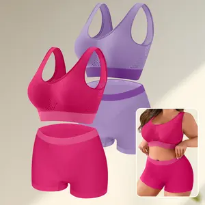 Morelect Women's Seamfree Underwear Bundle, Plus Size Wireless Bras & High Waist Boyshorts, No Show Tummy Control Panty Set, All Season Comfort,mothersdaygift.