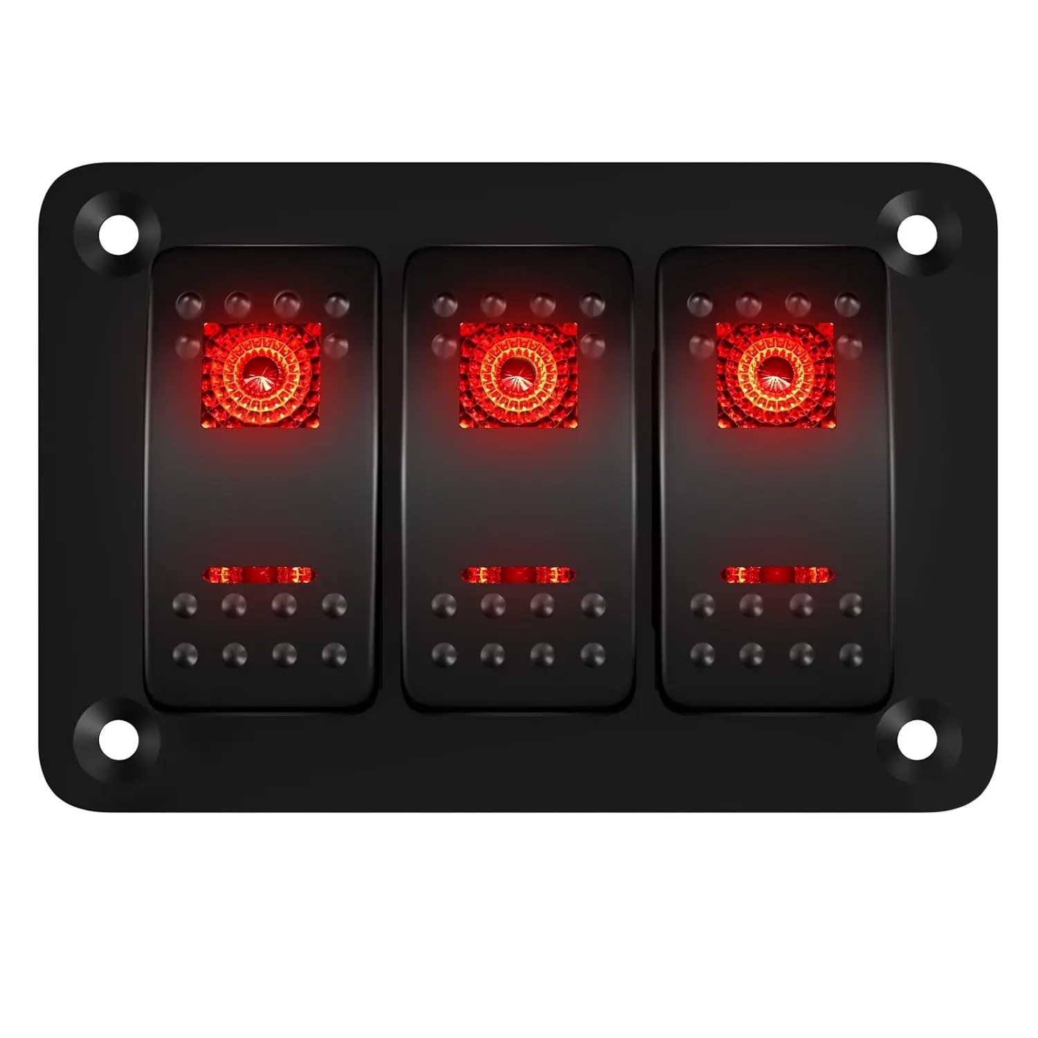 3 Gang Rocker Switch Panel 12V Marine Waterproof Red LED Light 5 Pin ON/Off Rocker Toggle Switch Panel Pre-Wired for Boat Automotive Car