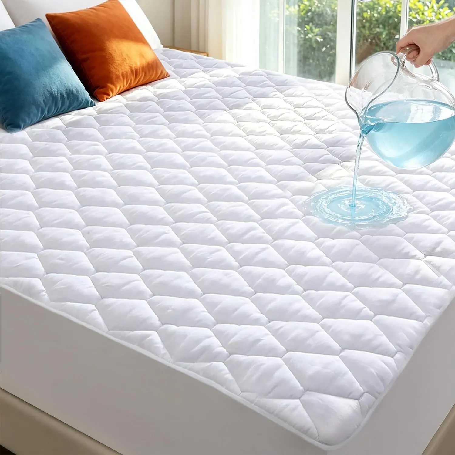 King Size Mattress Protector - Padded, Waterproof, Soft, Breathable, Quiet, Machine Washable Fitted Cover with 18-in Deep Pocket