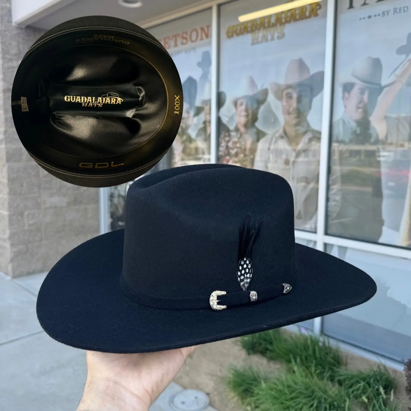 100x Copa Baja Falda 3.5" Marca Guadalajara Hats Tejana (Black)