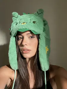 Autumn Winter Fashion Beanie Hat, Warm Cartoon Embroidery Pattern, Unisex Fitted Plush Cap, Street Style, Fall & Winter, Embroidered Hat
