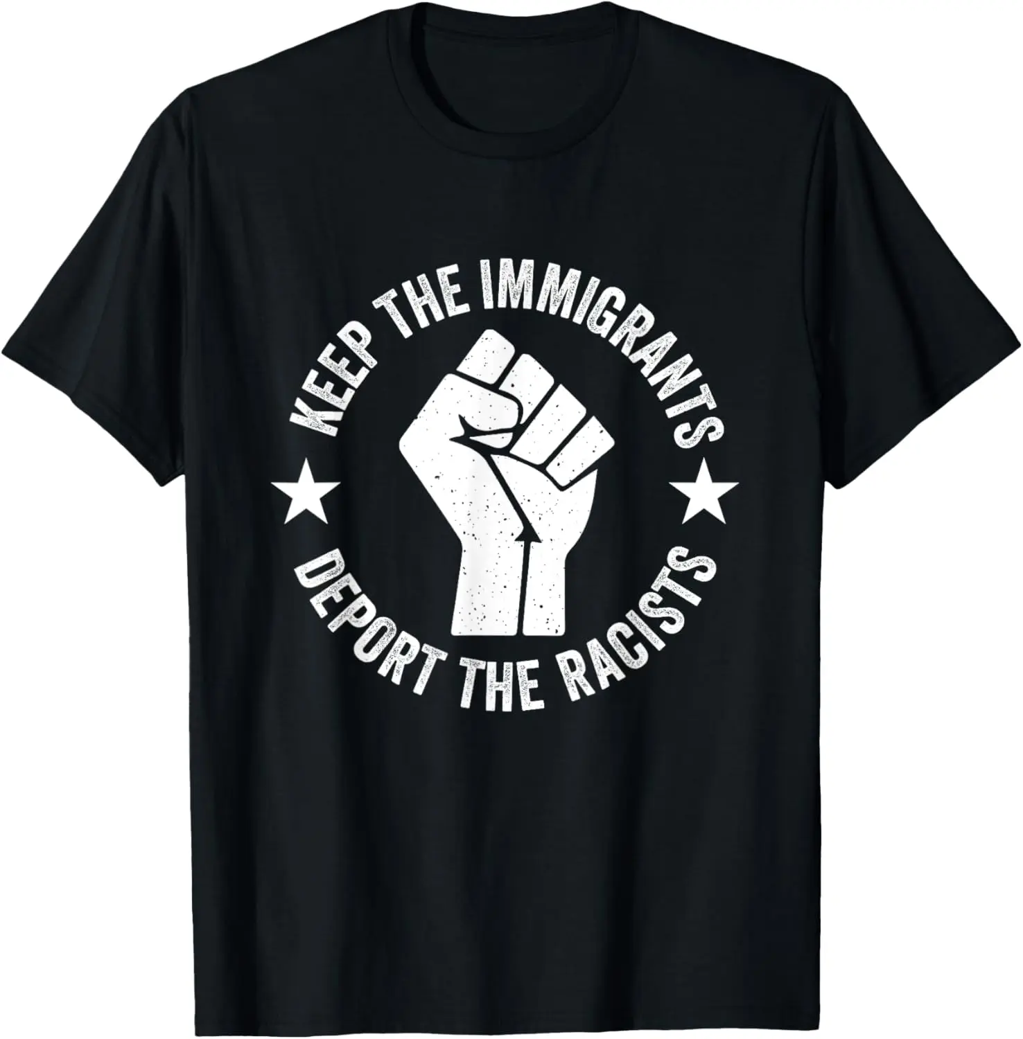 Oversized Graphic T-Shirt, Keep The Immigrants Deport The Racists Slogan, Unisex 100% Cotton Loose-Fit Style with Round Neck