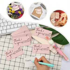 1roll/50pcs Thank You For Supporting My Small Business Cards And Stickers  Pink Golden Foil Thank You Cards For Retail Store Package Insert Envelope Seals Business Owner Sellers