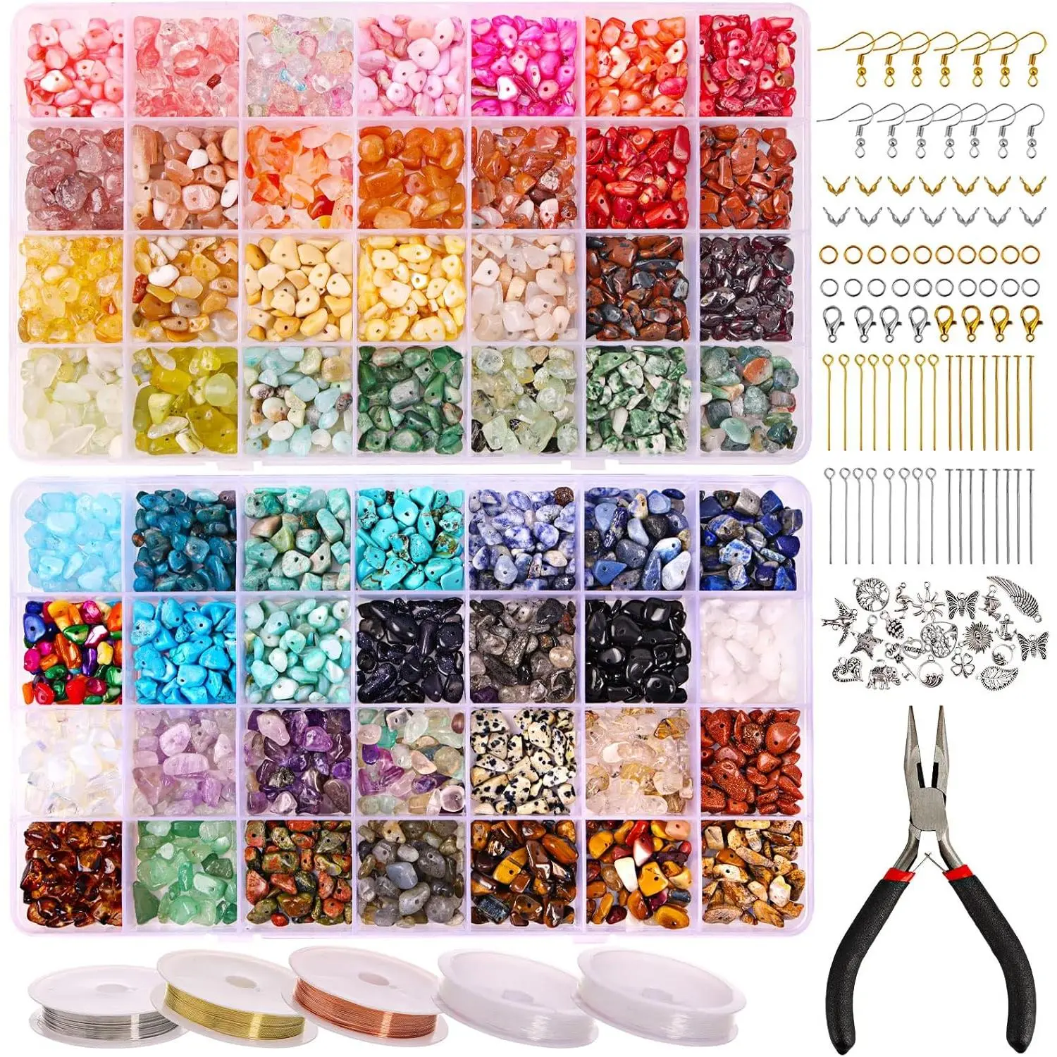 1800 count 56 Colors  Beads, Ring Making Kit,  Chip Beads Irregular  Stone with  Making Supplies for DIY Craft Bracelet Necklace Earrings, Craft Gifts
