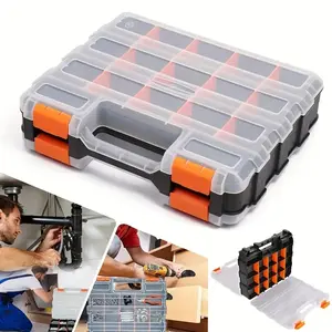 Dual-Sided Plastic Tool Storage Box with Silver Color Connectors, Electronic Component Organizer, Drill Bit Extension Rods for Electric Tools, Garage Tool Storage