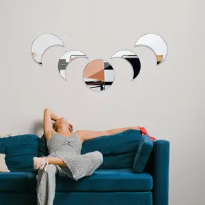 Glass Moon Phase Mirror Set, Bohemian Wall Mirror, Never Distorted Boho Wall Hanging Moon Mirror Wall Decor for Bedroom, Dorm, and Home with Preppy Cottage Vibe