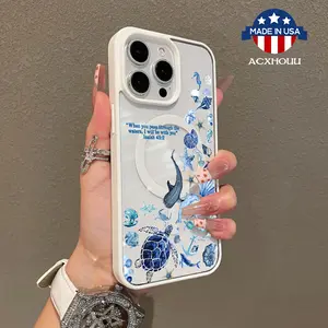 Trendy Magnetic Case for iPhone11/12/13/14/15/16/promax Blue Whale Shark Scripture MagSafe Ready, Ultra Thin & Shockproof | Cute Pick for Girls