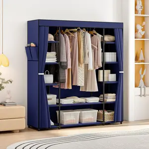 59 Inch Portable Wardrobe Closet Clothes Room Organizer Dustproof Non-Woven Fabric Clothing Rack multi-layer storage rack portable closet Interior