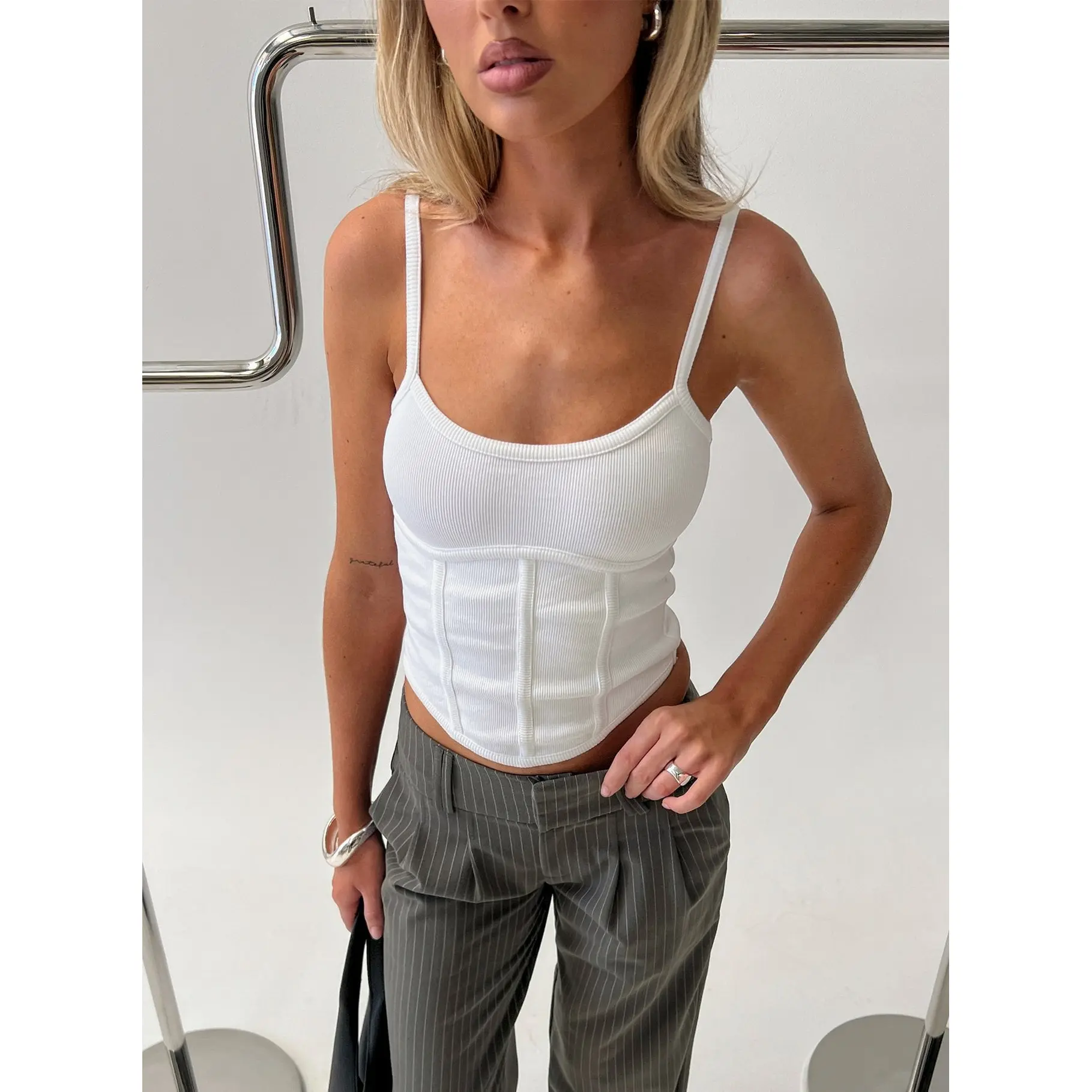 Clarenzia Ribbed Corset Top White