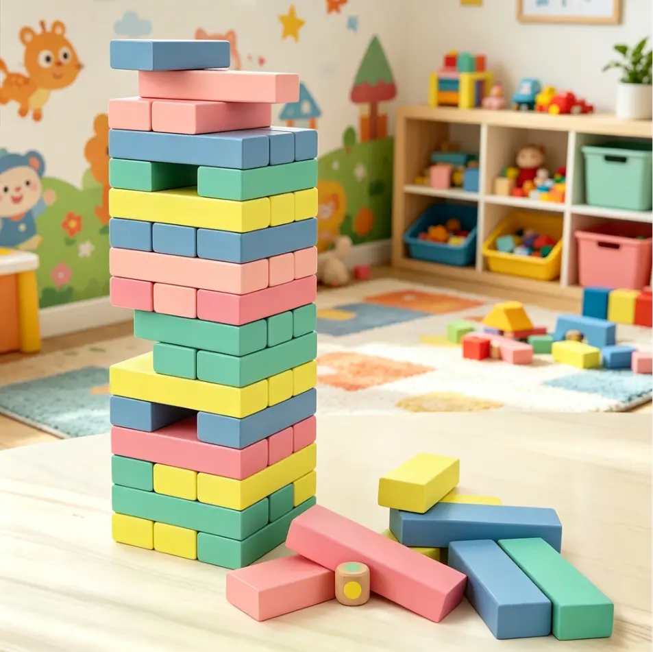 51pcs Macaron Color Wooden Tumbling Tower Game, Stack Building Blocks, STEM Educational Balance Toy, Indoor Family Interactive Game Night Toy, Birthday Stocking Stuffers for Toddlers 3+