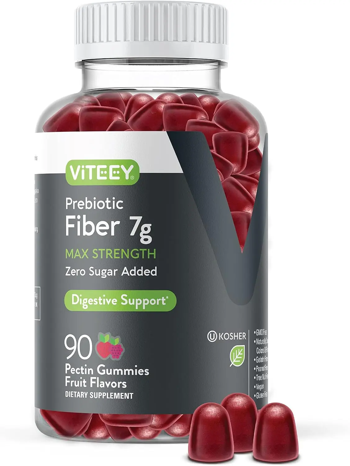 Prebiotic Fiber Gummies for Adults 7g Soluble Fiber Supplement for Gut Health and Digestive Support Zero Sugar Added Vegan and Gluten-Free Formula for Daily Wellness and Regularity 90 Count