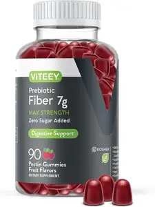 Prebiotic Fiber Gummies for Adults 7g Soluble Fiber Supplement for Gut Health and Digestive Support Zero Sugar Added Vegan and Gluten-Free Formula for Daily Wellness and Regularity 90 Count