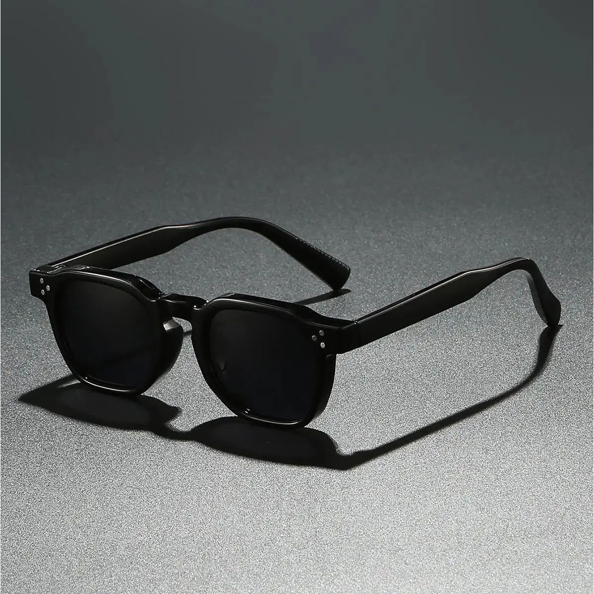Vintage Square-Frame Sunglasses for Women - Men's Black Acetate Frame with Rivet-Detailed Temples, Dark Tinted Lenses, Classical Sports Eyewear for Outdoor Activities, Women's Sunglasses