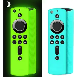 [2 Pack ] Firestick  Remote Cover Case Compatible with 4K Firetv Stick, Firetv Remote Control Cover, Shockproof Anti Slip Case (Green Glow& Sky Blue Not Glow)