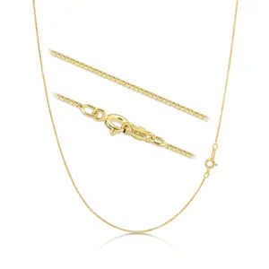 KEZEF 18k Gold Over Sterling Silver 1mm Box Chain Necklace Made in Italy | Sterling Silver Necklace Chain For Women | Gold Chain Necklace for Men