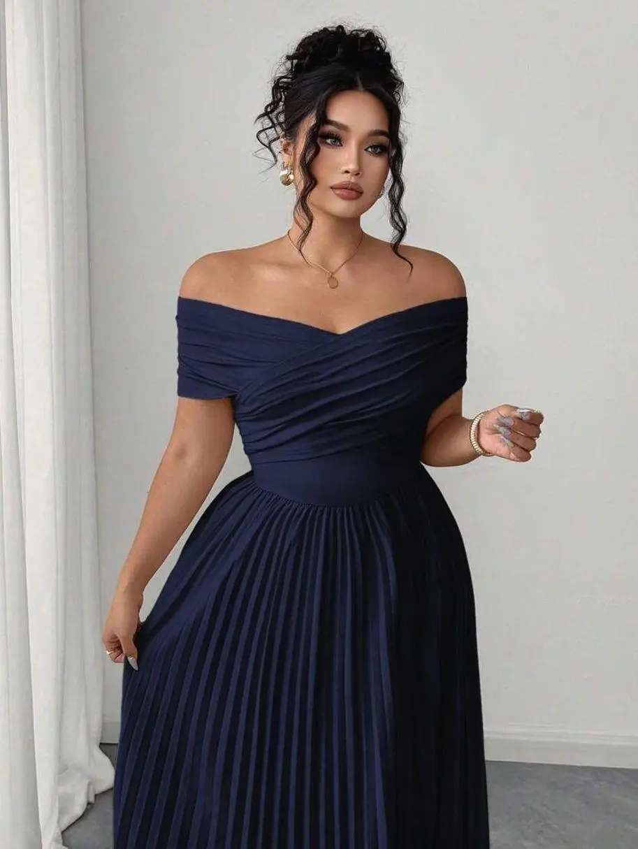 Summer Elegant Off Shoulder Ruched Waist Maxi Dress for Women Plus Size Formal Evening Party Graduation Dress