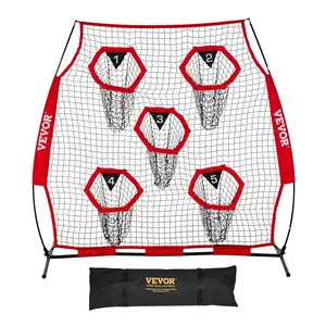 VEVOR 6 x 6 ft Football Trainer Throwing Net, Training Throwing Target Practice Net with 5 Target Pockets, Knotless Net Includes Straps and Portable Carry Case, Improve QB Throwing Accuracy, Red