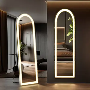 Arched  Full Length With LED Lights,60" 16" Floor  Dimming & 3 Color Lighting, Large  Full Length Aluminum Alloy Thin Frame For Bedroom, Dressing Room mirror Queen Size Canopy Bed Storage White Lighted Makeup Vanity Table