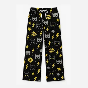 Retro Comic Pajama Pants – POW Lightning Hero Mask Print, Black Unisex Lounge Pants