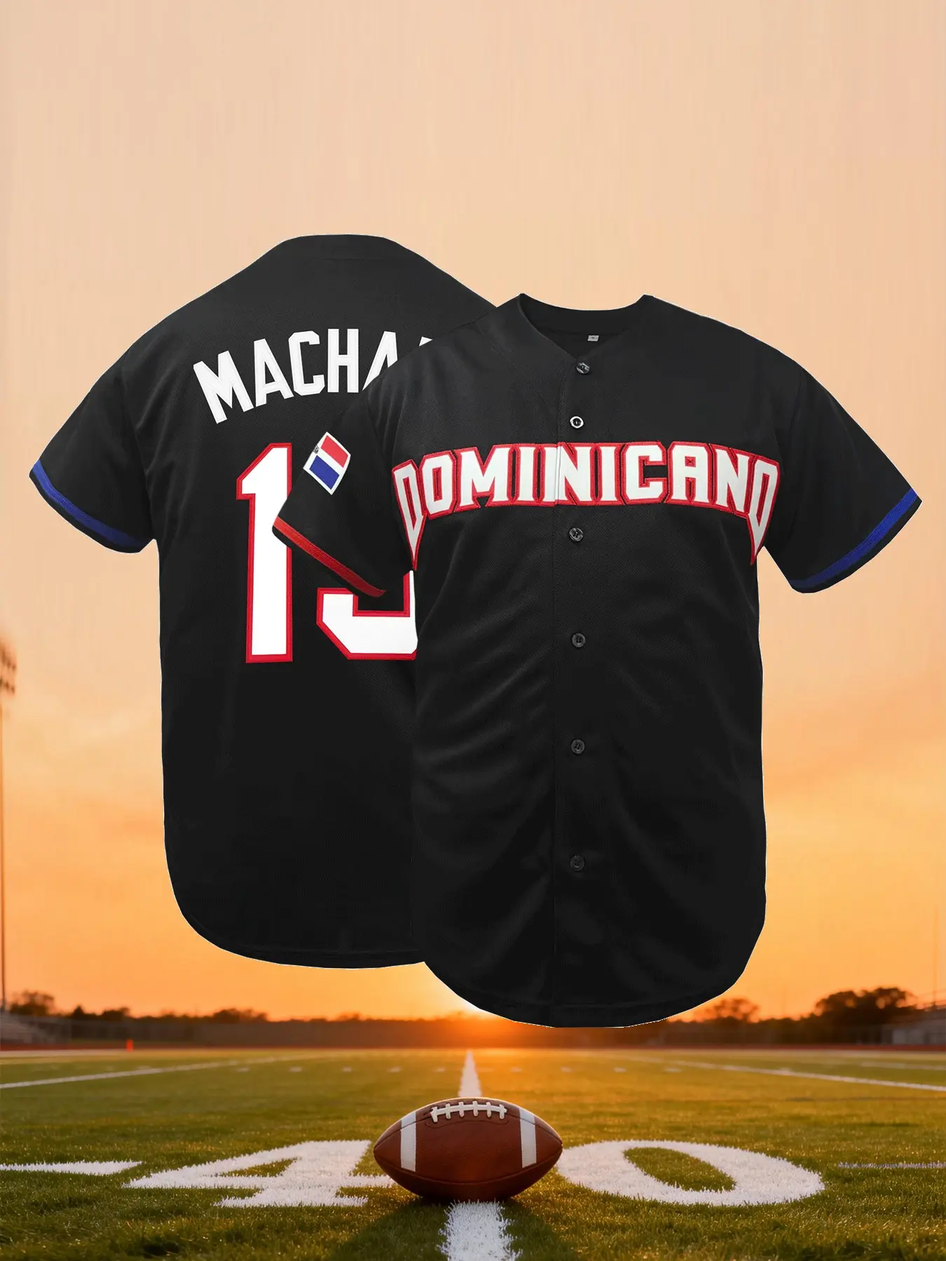 Dominicana Republic #13 Embroidered Baseball Jersey, V Neck Jersey, Baseball Shirt, Sports Jersey, Breathable Athletic Top, Short Sleeve Pullover, Sporty Fit, Unisex, All Seasons Wear
