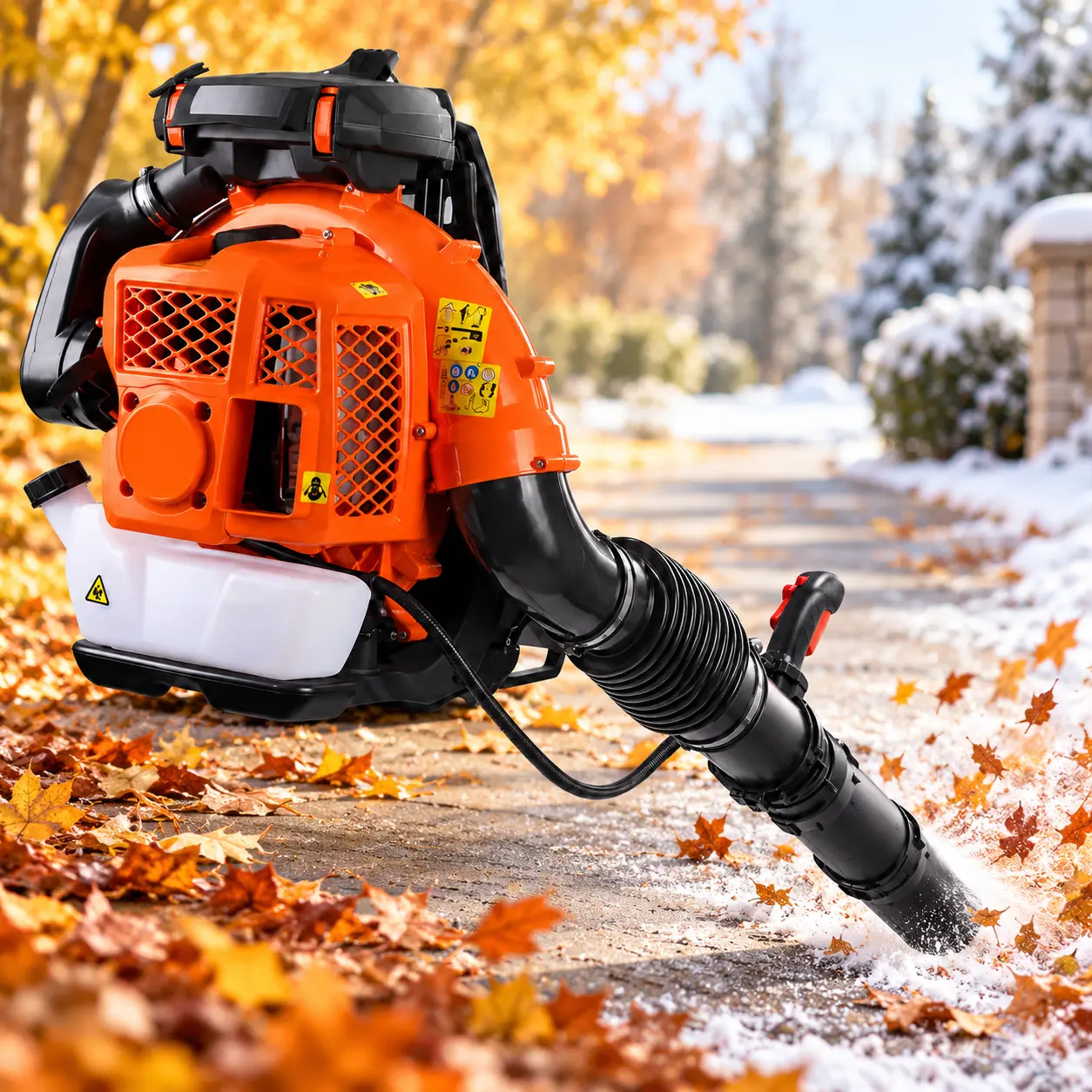 Huxhwsi Gas Powered Backpack Leaf Blower, 52cc/63cc/75.6cc/80cc Options for Yard Cleanup, Leaves, Grass Clippings & Light Dry Snow Clearing on Driveways, Sidewalks & Patios