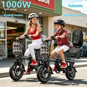 14'' Compact Foldable E-Bike with 1000W Drive Motor, 15Ah Detachable Battery for 48 Miles Long Range, High Carbon Steel Construction Dual Disc Brake, LED Speed Screen & Remote Unlock Lock, Urban Commuter & Outdoor Cycling Electric Bike