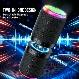 2-in-1 portable wireless stereo speakers, magnetic detachable Bluetooth 5.4 speakers, 360 degree true wireless stereo (TWS), dynamic RGB lighting, Rechargeable 12-hour battery life, ideal for home, outdoor use, or travel