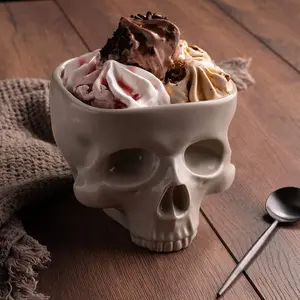 Halloween Ceramic Human Skull Bowl for Family Cuisine Candy or Pasta Tableware Ornament