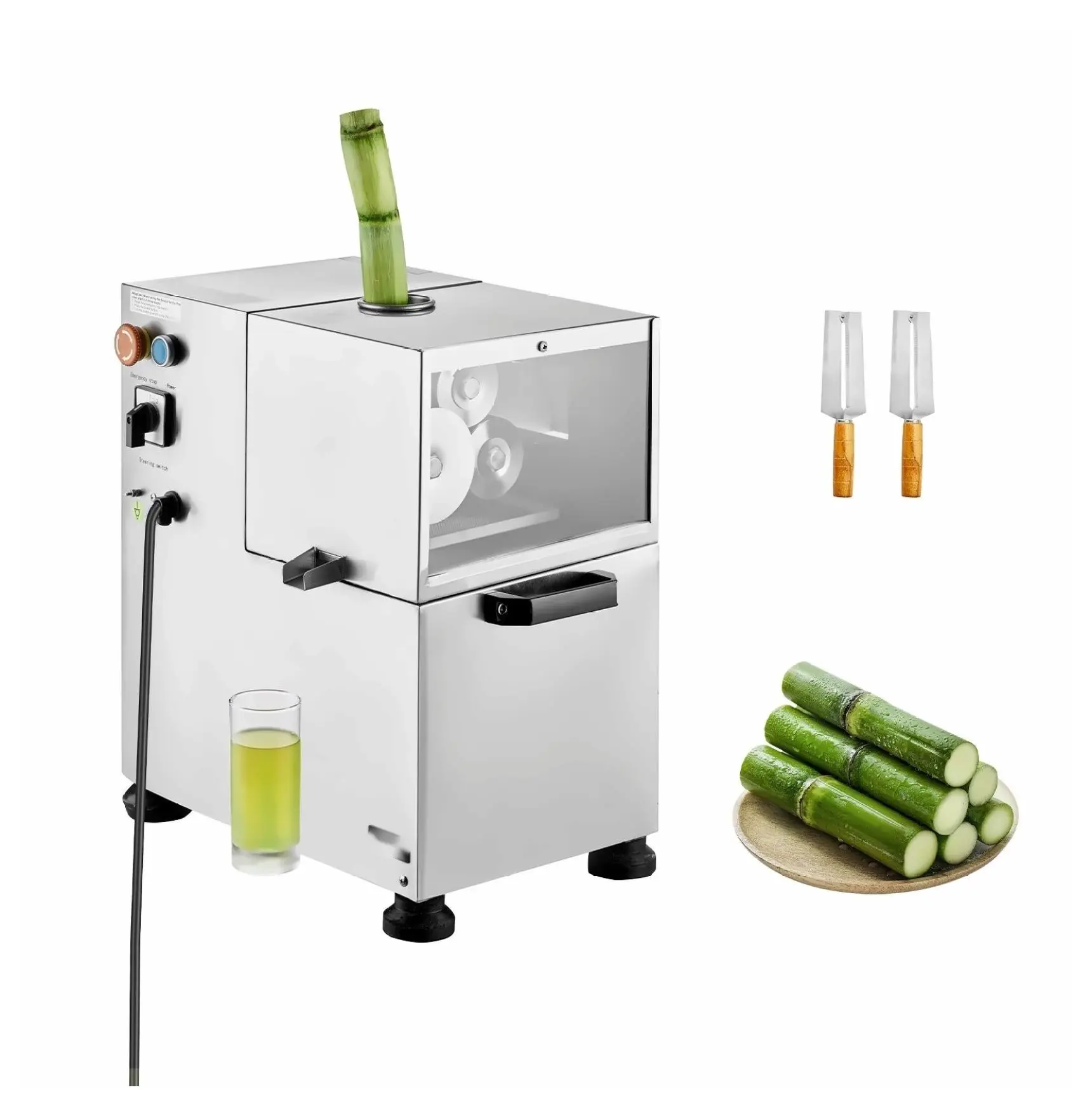 Sugarcane Juicer, 800W Electric Sugarcane Juice Extractor, 661LBS/H High Output, Stainless Steel Cane Press Machine for Home & Commercial Use 4 Rollers 800 W