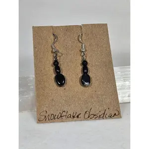 Snowflake Obsidian Silver Earrings