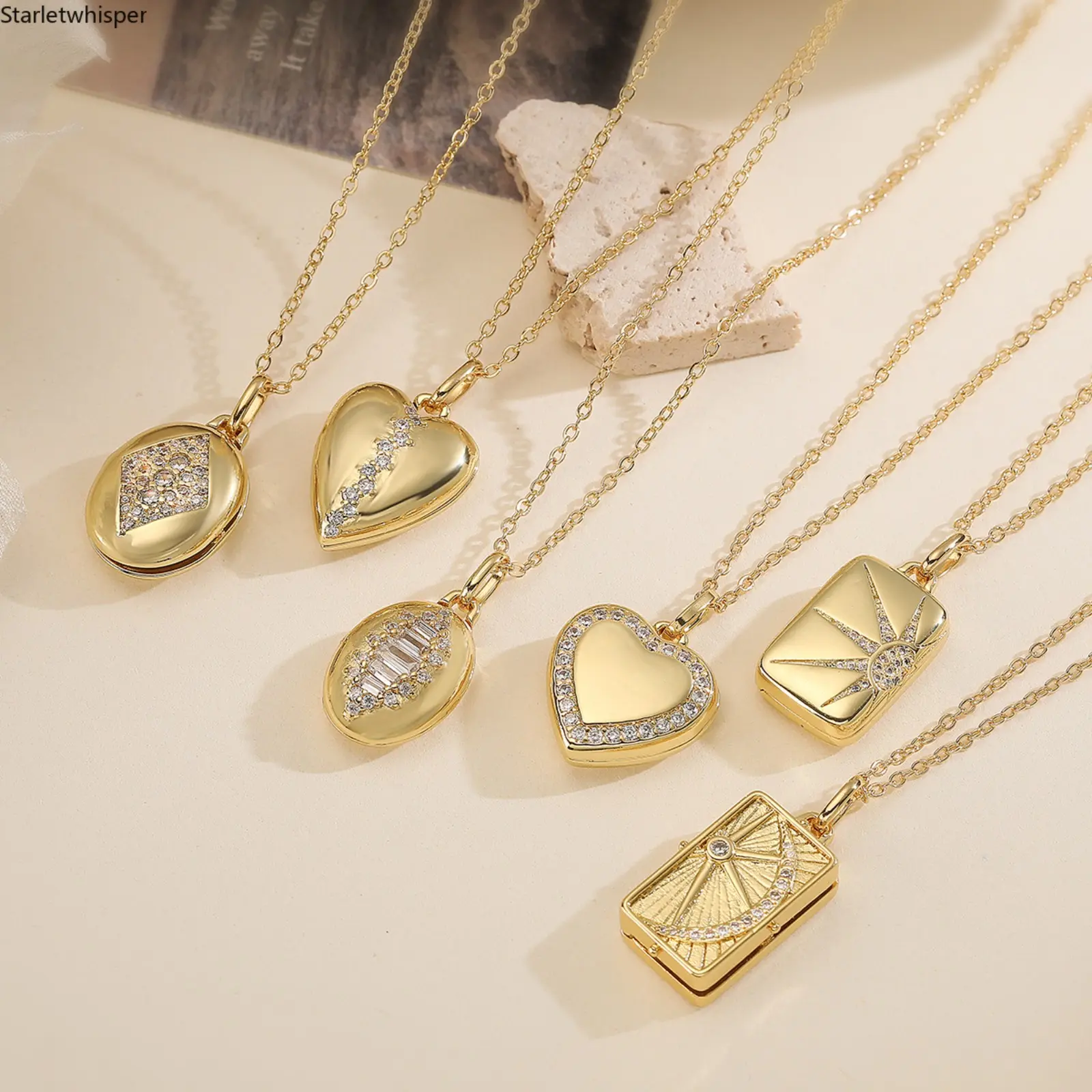Women's 18K Gold Plated Heart Photo Locket Pendant Necklace with Sparkling Zircon, Vintage Minimalist Style, Exquisite Personalized Jewelry for Daily Wear & Memorial Gifting