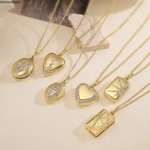 Women's 18K Gold Plated Heart Photo Locket Pendant Necklace with Sparkling Zircon, Vintage Minimalist Style, Exquisite Personalized Jewelry for Daily Wear & Memorial Gifting