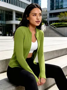 Women's Zipper Stand Collar Slim-fit Sports Top, Long Sleeve Fitted Jacket for Running, Fitness, Yoga, Running Jackets