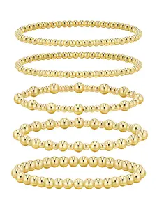 Women's waterproof gold bracelet, 14K gold plated string ball bracelet stackable adjustable jewelry set, suitable as a gift for dates or daily wear for both men and women