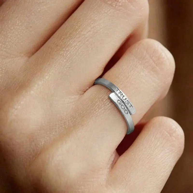 Letter Engraved Stainless Steel Wedding Rings - Elegant Fashion Rings, Personalized Finger Jewelry, Meaningful Gifts with 0.709 Inches Diameter for Party Occasions, Diameter 0.709 Inches