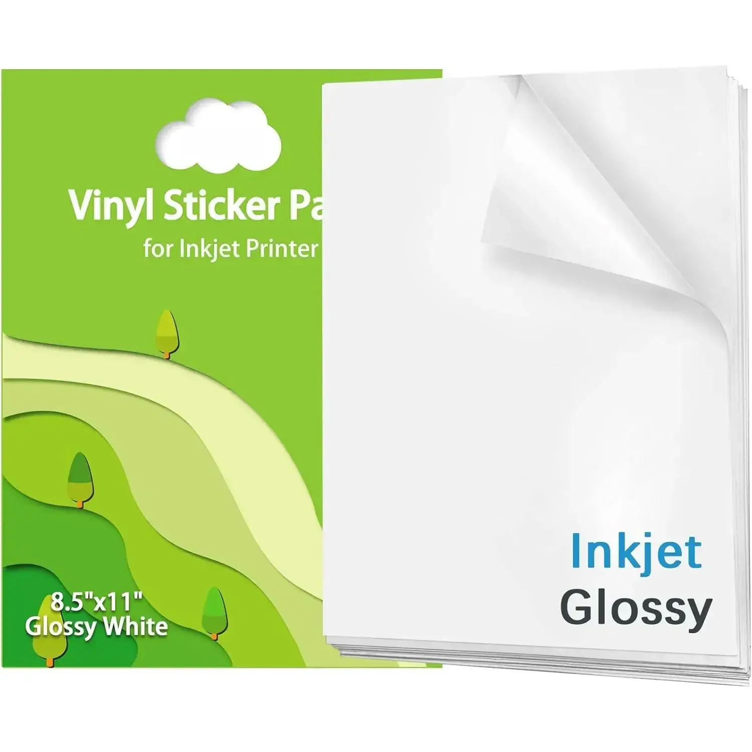 Printable Vinyl Sticker Paper for Inkjet Printer - Glossy White - 21 Waterproof Decal Paper Self-Adhesive Sheets 8.5"x11"- Dries Quickly and Holds Ink Beautifully