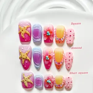 CuraTique Spring Collection | Pastel Star Floral | 10-Piece Set  100% Handmade Nail Stickers, 3D Gel Nails, Reusable Nail Decorations | 2026 SpringNails | Holiday | The Perfect Nail Art for Vacations | Birthday Parties&Gift-Giving