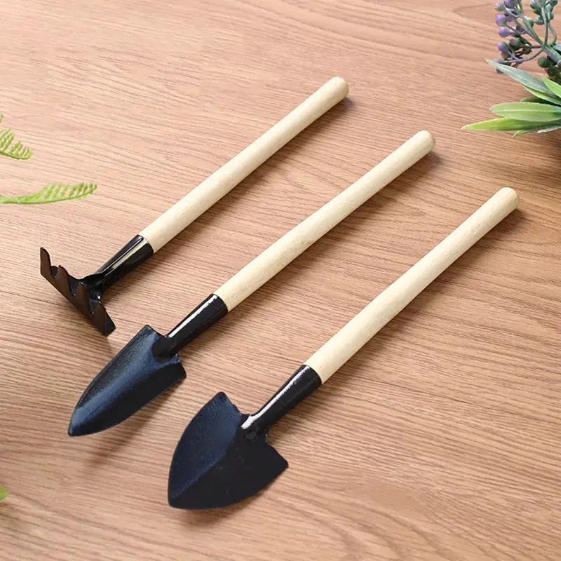 3Pcs Set Mini Gardening Potting Tools Wooden Handle