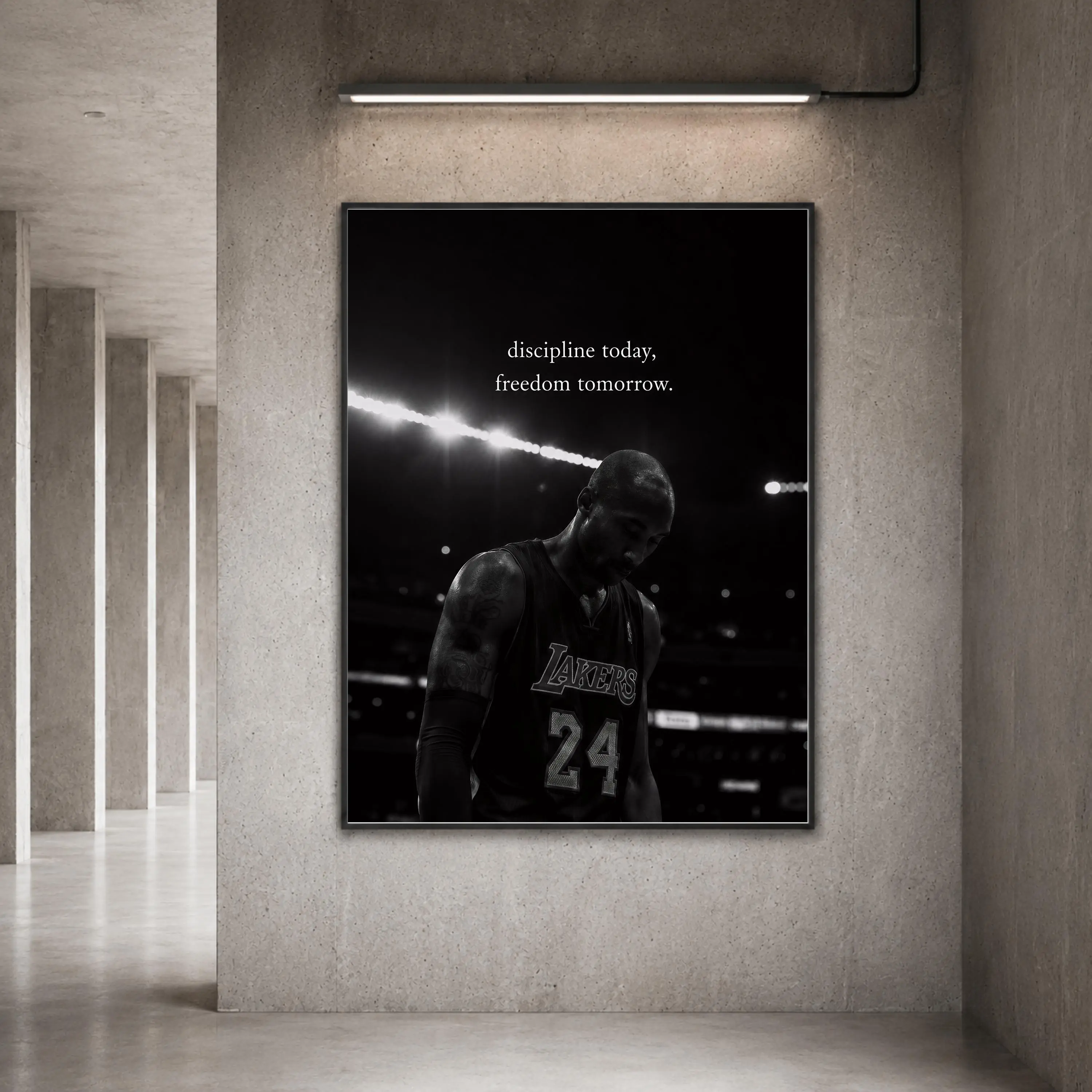 Kobe Discipline Quote Wall Art, Motivational Basketball Poster, Black White Canvas Print, Mamba Mentality Gym Office Decor Gift