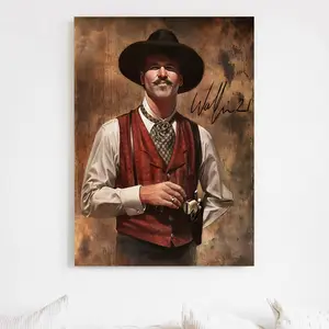 Vintage Doc Holliday Val Kilmer Autographed No-Frame Poster - Artistic Western Cowboy Celeb Movie Paintings, Waterproof Photo Wall Art, PVC Tube Box Packaged Home Decor for Bedroom, Kitchen, Home Supplies