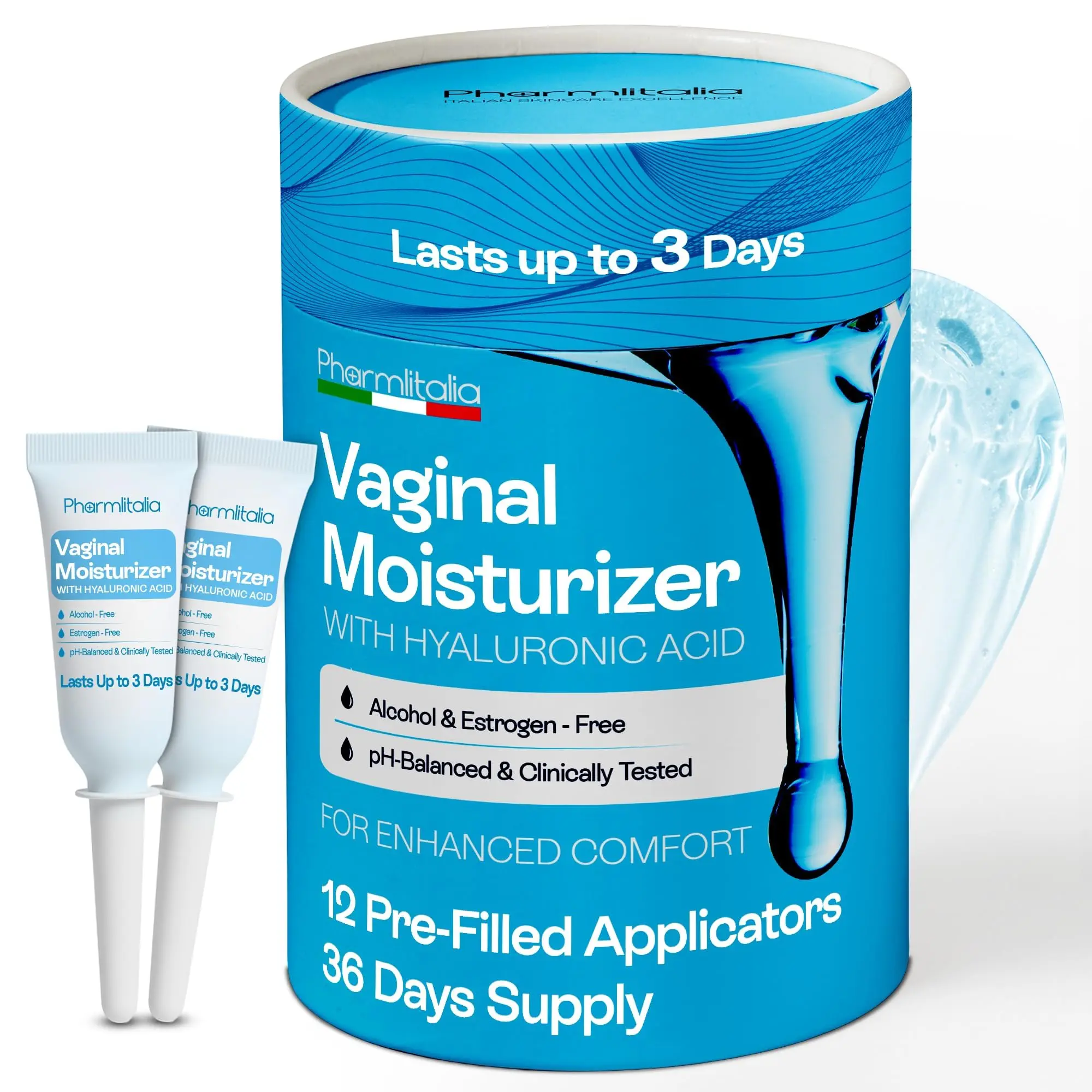 Pharmlitalia Vaginal Moisturizer Gel for Vagina Health, Moisturizer Applicators for Vaginal Dryness Relief and Long Lasting Wetness - Pre and Post Menopausal - 12 Pre Filled Applicators
