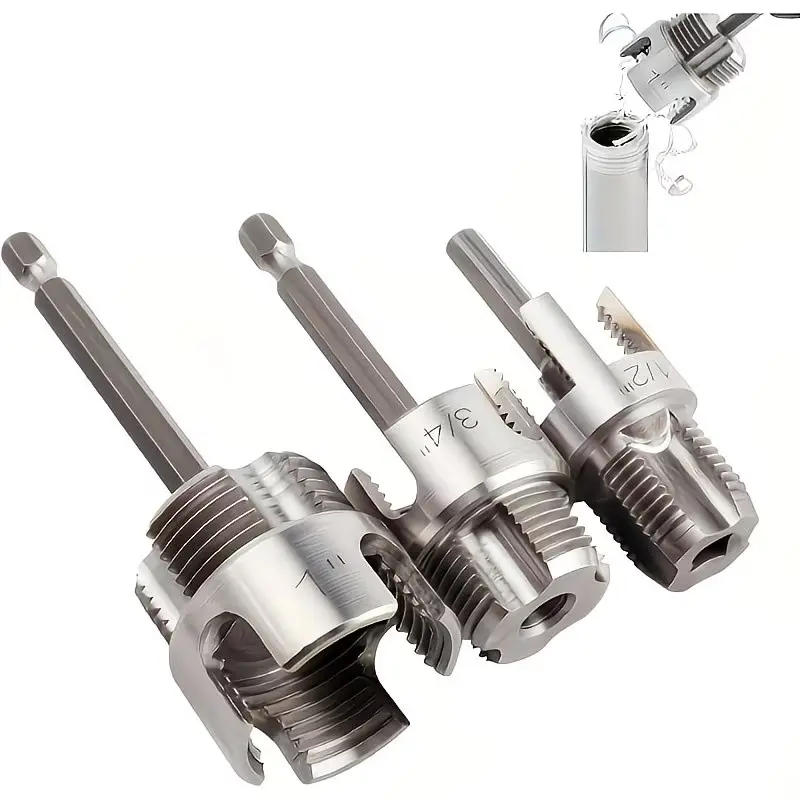 Alloy Pipe Thread Tool Set, 3-Piece Pipe Threader Kit for PVC Plastic Pipes, Compatible with Drill, DIY & Professional Installation