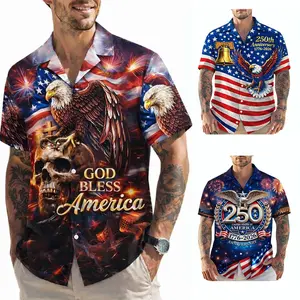 USA 250th Anniversary Hawaiian Shirt for Men, American Flag Bald Eagle Button Down Beach Shirt, Patriotic 1776-2026 Independence Day Summer Vacation Casual Shirt, Short Sleeve Tropical Aloha Top XS-5XL
