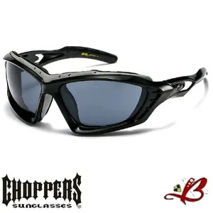 CHOPPERS Black Mesa Shades Large Wraparound Gloss Frame Finish Wind Impact Resistant Foam Padded Glasses Motorcycle Riding Sunglasses UV Protection Biker Ridaz Driving Cruiser Sunglasses | Genuine Authentic Original Choppers Brand Sunglasses