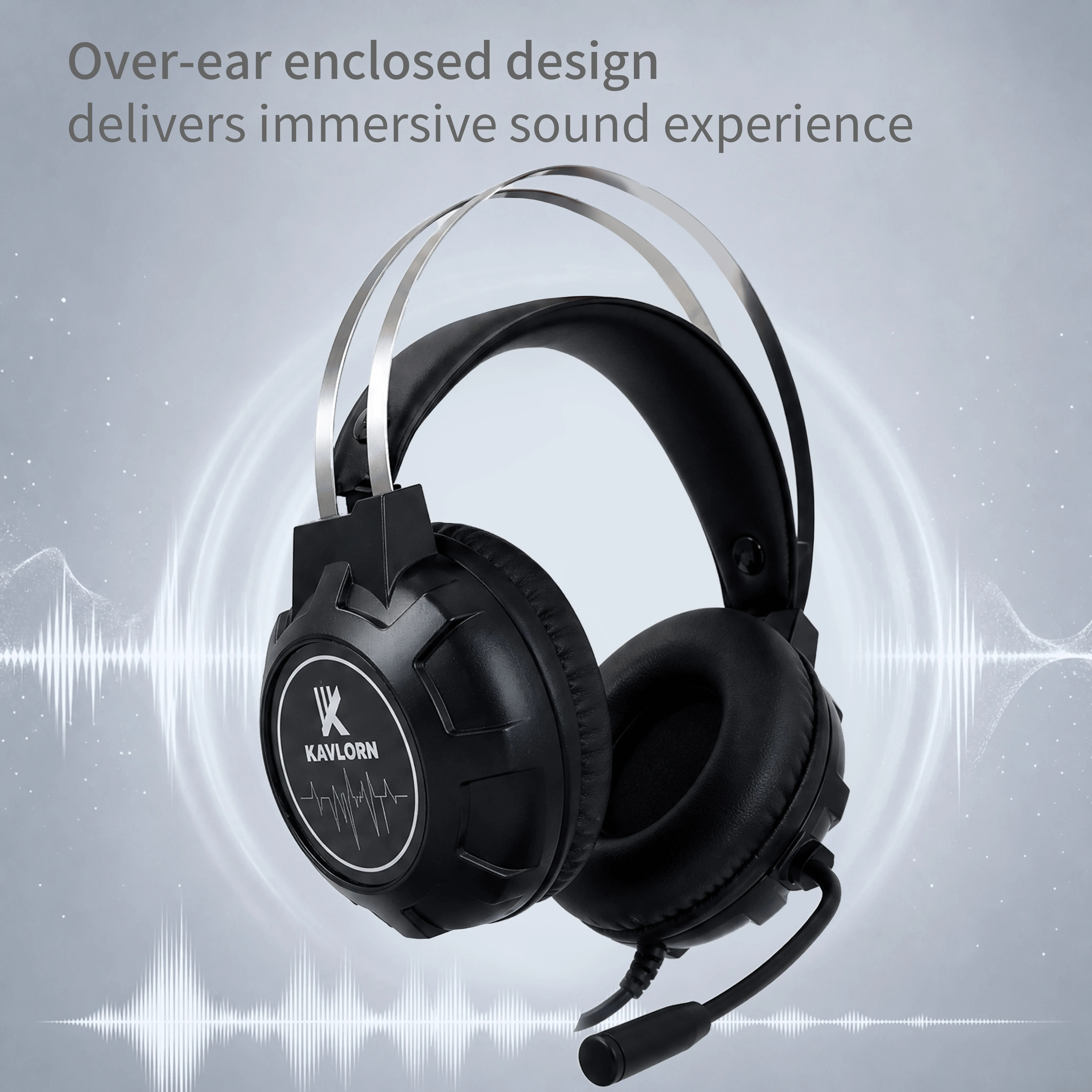 KAVLORN Gaming Headset with Mic, Stereo Surround Sound, Noise Canceling Over-Ear Headphones for Gaming, PC, PS4, PS5, Xbox Wired Pro Headset, Gaming Headsets