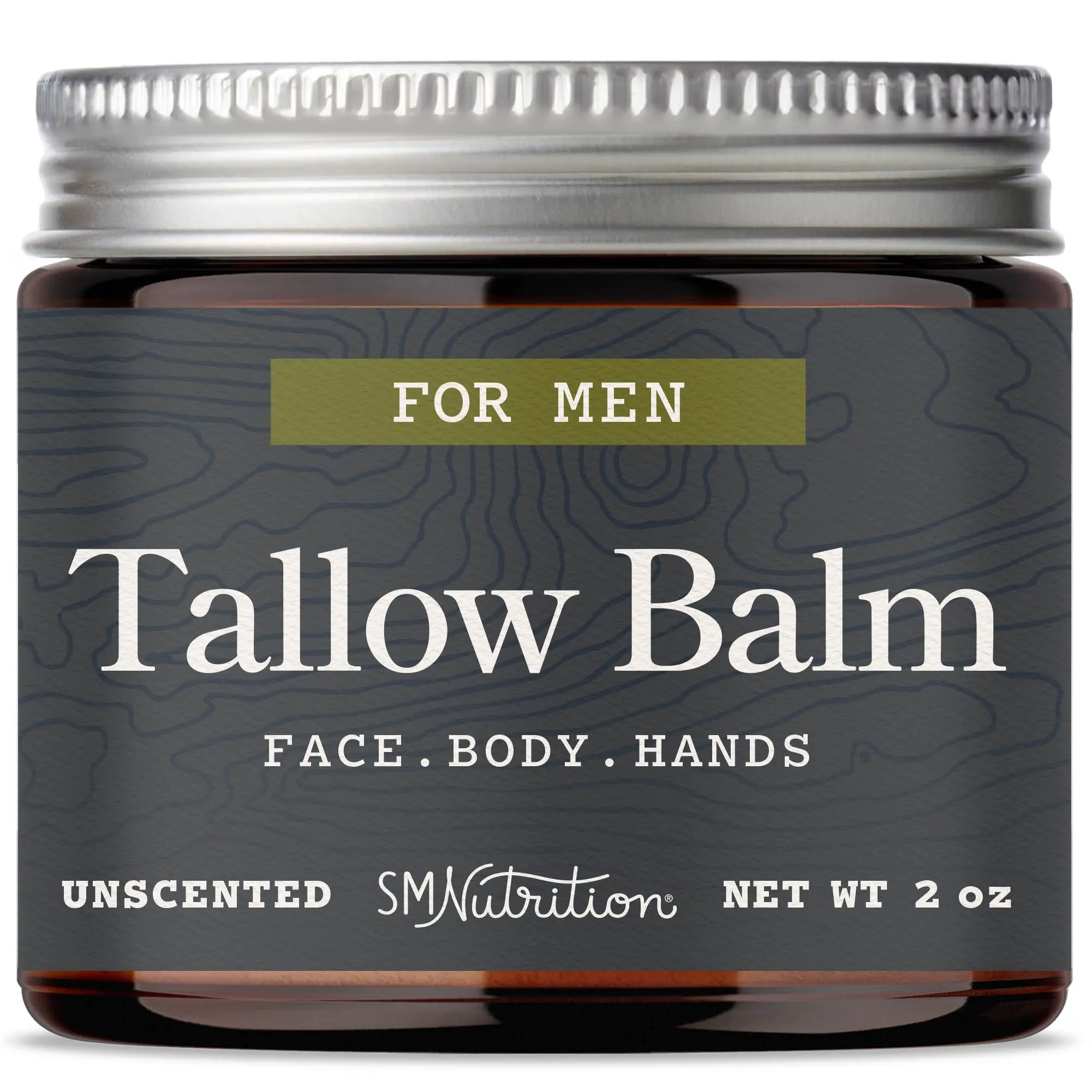 SMNutrition Men's Beef Tallow Balm for Skin Health & Barrier Support Unscented 2 oz Moisturizing Face Body & Hands Balm with Organic Beeswax