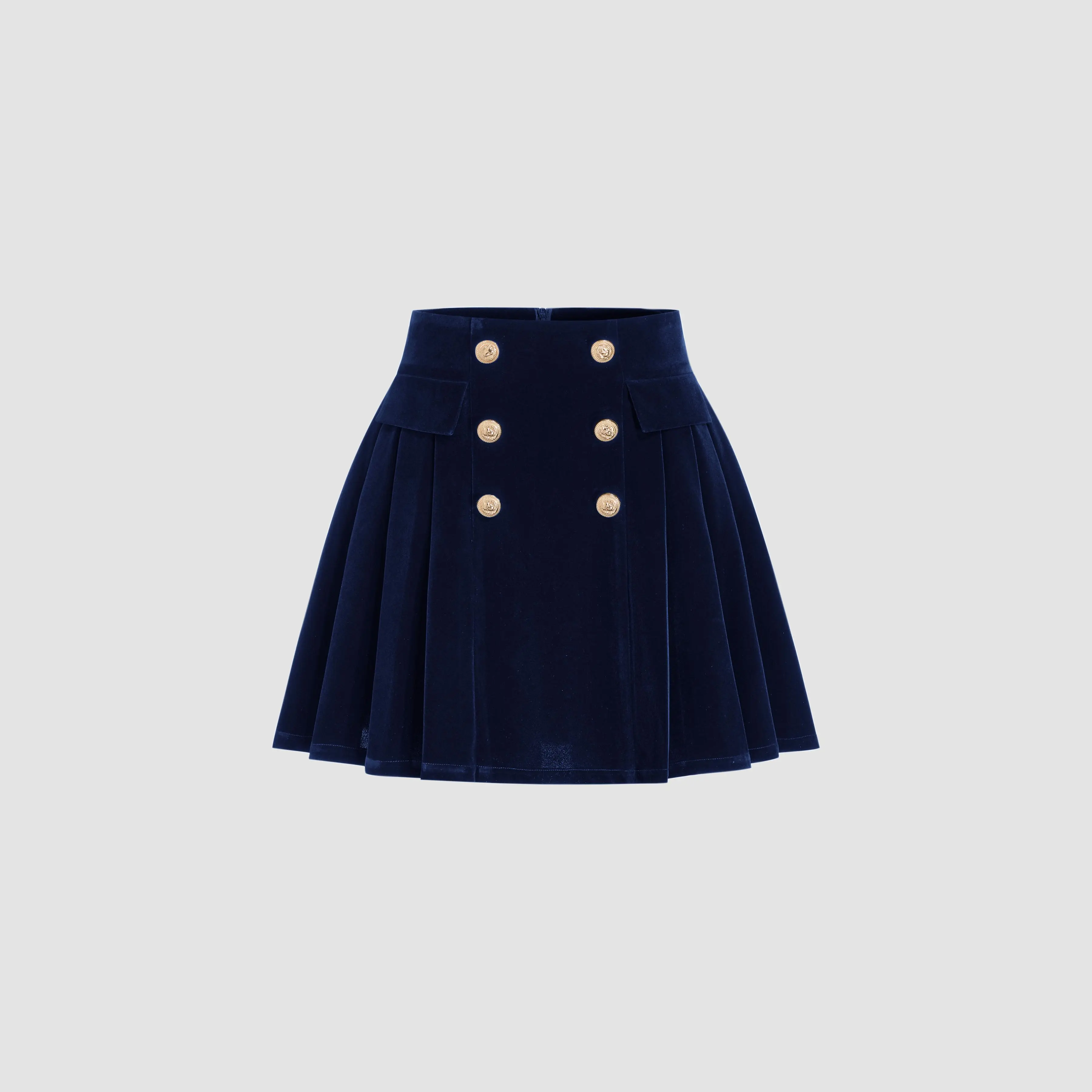 Cider Women's Pleated Velvet Mini Skirt - Solid Color, High Rise, Double Breasted, Inclusive Sizing 0-26