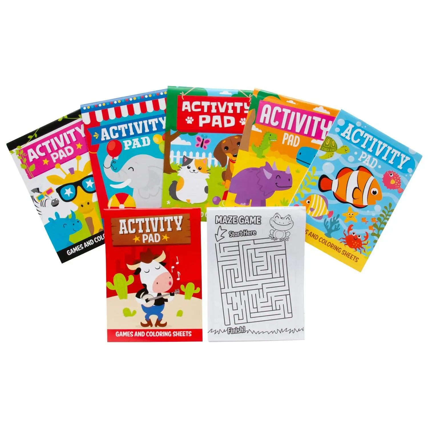 5" x 7" Kids' Activity Pad Assortment - 12 Pc. Games & Coloring Sheets, School & Classroom Supplies for Daycare, Traveling, Parties