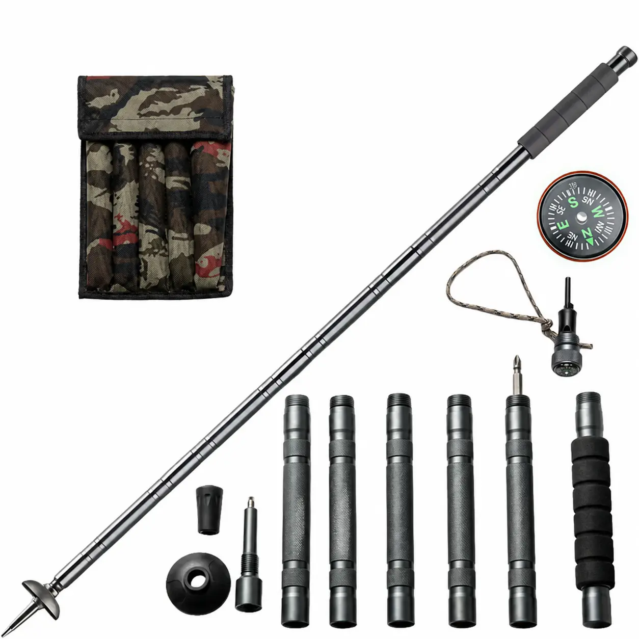 Tactical Trekking Pole, Long-lasting Solid Survival Tool with Saw Blade for Hiking, Camping, and Outdoor Adventures